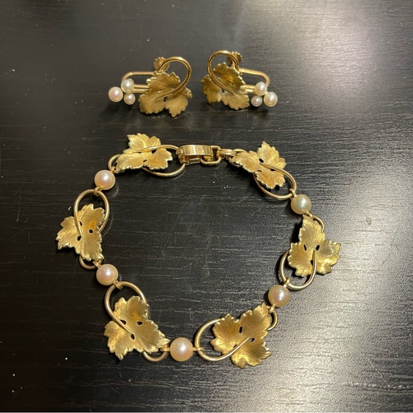 Krementz Leaf bracelet set Vintage gold - Picture 9 of 9
